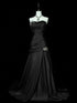 Elegant Black Strapless Ruched Prom Dress with Appliqué, Black Taffeta Mermaid Formal Dress