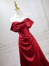 Red Off Shoulder Satin Long Prom Dress Party Dress, Red A-line Sweetheart Evening Dress