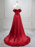 Red Off Shoulder Satin Long Prom Dress Party Dress, Red A-line Sweetheart Evening Dress