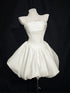 Strapless White A-Line Short Graduation Dress, Chic White Satin Mini Dress