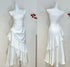 White Satin High Low Party Dress with Ruching and Tiered Ruffle, White Wedding Party Dress