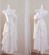 Elegant One Shoulder Ruffle White Sparkling Tiered Party Dress, White Satin Long Prom Dress