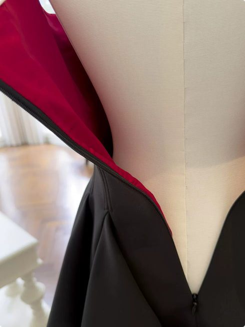 Square Neck Sleeveless A-Line Mini Dress Fitted Homecoming Dress, Black Party Dress with Red Lining