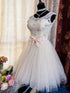 Ivory Lace and Tulle Sequined Short Party Dress, Ivory Short Graduation Dress Formal Dress