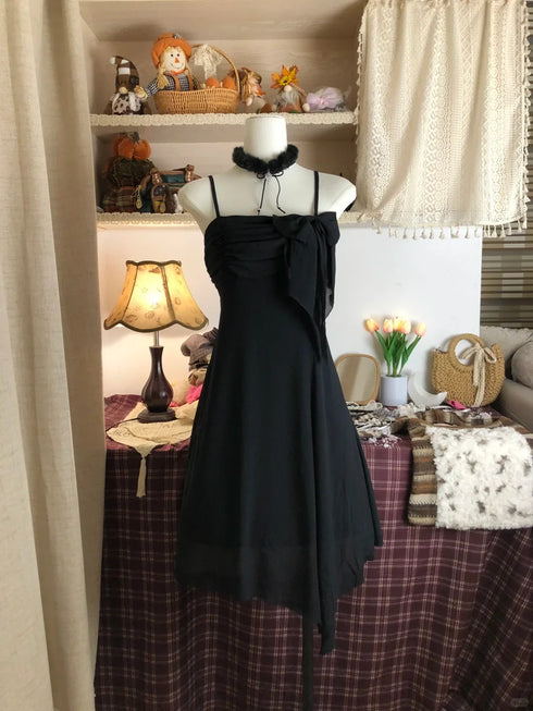 Black Chiffon A-line Straps Knee Length Homecoming Dress, Simple Black Short Party Dress