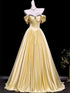 Light Yellow Beaded Sweetheart Off Shoulder Party Dress, Light Yellow Long Formal Dress