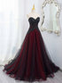 Black and Red Gothic Sweetheart Long Party Dress, A-line Tulle with Lace Evening Dress Party Dress