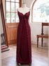 Wine Red Lace Spaghetti Strap Backless Maxi Prom Dress, A-line Wine Red Long EVening Dress