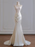 Ivory Satin Strapless Mermaid Long Party Dress, Ivory Satin with Lace Evening Dress Prom Dress