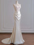 Ivory Satin Strapless Mermaid Long Party Dress, Ivory Satin with Lace Evening Dress Prom Dress