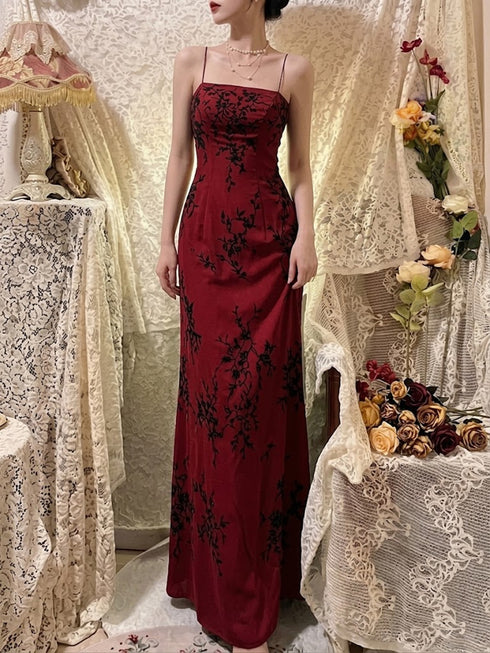 Elegant A-line Wine Red Straps Prom Dress with Embroidery, Wine Red Long Party Dress