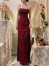 Elegant A-line Wine Red Straps Prom Dress with Embroidery, Wine Red Long Party Dress
