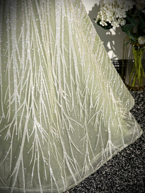 A-line Light Green Tulle Beaded Sweetheart Party Dress, Light Green Long Prom Dress