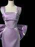 Purple Satin Mermaid Satin Long Party Dress with Bow, Purple Satin Evening Dress Prom Dress