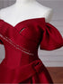 Wine Red Long Off Shoulder Beaded A-line Prom Dress, Wine Red Satin Evening Dress