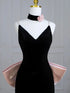 Black Velvet Mermaid Straps Lace-up Formal Dress with Bow, Black Velvet Long Prom Dress