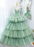 Light Green Tulle Layers Low Back Prom Dress, Light Green Sweet 16 Dress