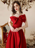 Red Satin Long Party Dress with Leg Slit, Red Satin Prom Dress Formal Dress