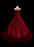 Wine Red Sweetheart Beaded Tulle Formal Dress, Off Shoulder Sweet 16 Dress
