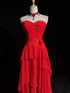 Red Chiffon High Low Layers Party Dress with Lace Applique, Red Prom Dress