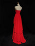 Red Chiffon High Low Layers Party Dress with Lace Applique, Red Prom Dress