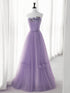 Light Purple A-line Tulle with Flowers Party Dress, Purple Tulle Prom Dress