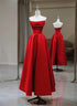 Red A-line Satin Scoop Long Prom Dress Party Dress, Red Satin Evening Dress