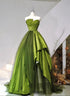 Green Satin and Tulle Sweetheart Long Party Dress, Green Prom Dress