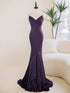Purple Soft Satin Mermaid Straps V-neckline Evening Dress, Purple Satin Prom Dress