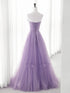 Light Purple A-line Tulle with Flowers Party Dress, Purple Tulle Prom Dress