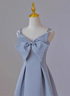 Grey Blue Tea Length Satin Straps Formal Dress, A-line Wedding Party Dress