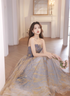 A-line Blue Gradient Tulle Long Party Dress, A-line Blue Prom Dress Formal Dress