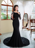 Black Mermaid Long Sleeves with Lace Wedding Party Dress, Black Mermaid Prom Dress
