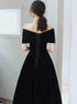 Black Velvet Tea Length Off Shoulder Party Dress, Black Short Homecoming Dress