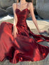 Lovely Wine Red Satin Mermaid Chic Sweetheart Prom Dress, Wine Red Satin Long Eveming Dress