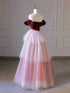 A-line Pink Tulle and Velvet Layers Low Back Party Dress, Pink Formal Dress Prom Dress