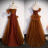 Brown Tulle and Satin Mermaid Long Party Dress, Long Formal Dress Prom Dress