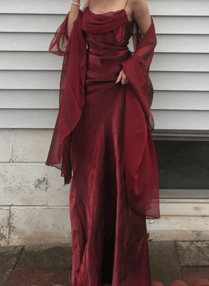 Beautiful Wine Red Satin Long Prom Dress with Straps, Wine Red Long Party Dress US size 8 / Wine Red Beautiful Wine Red Satin Long Prom Dress with Straps, Wine Red Long Party Dress US size 8 / Wine Red