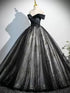 Black Tulle with Lace Off Shoulder Party Dress, Black Tulle Sweet 16 Dress