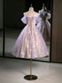 Cute Light Purple Tulle with Lace Applique Short Party Dress, Cute Short Homecoming Dress