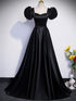 Black A-line Satin Off Shoulder Party Dress, A-line Simple Black Prom Dress