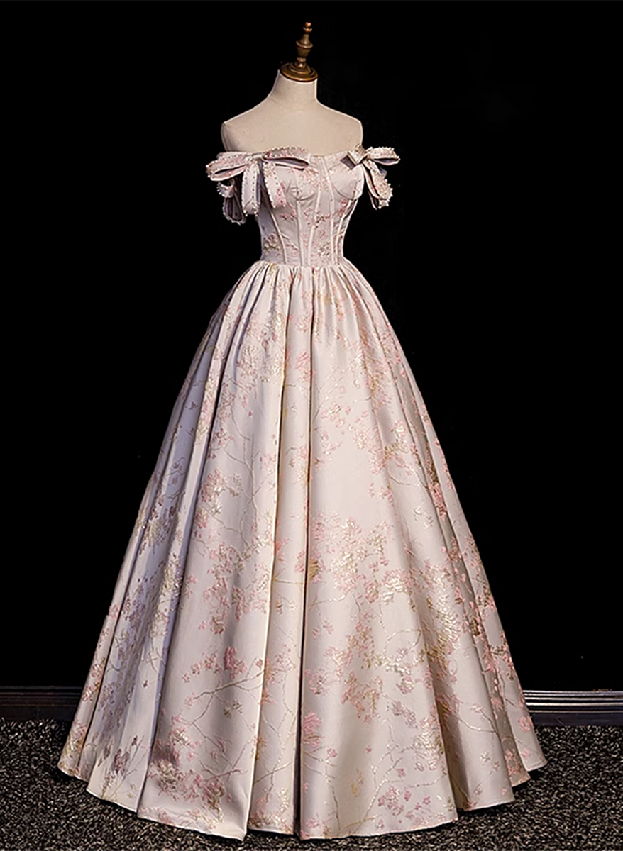 Pink Statin Off Shoulder Floral Long Party Dress, Pink Sweetheart Prom Dress Evening Dress US size 8 / Pink Pink Statin Off Shoulder Floral Long Party Dress, Pink Sweetheart Prom Dress Evening Dress US size 8 / Pink