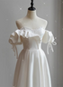 White Satin Off Shoulder Beaded Sweetheart Formal Dress, White Long Prom Dress