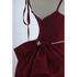 Wine Red Satin Straps Long Party Dress, Wine Red Floor Length Formal Dress Prom Dress