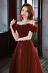 Off Shoulder Beaded Tulle Long Party Dress, A-line Tulle Long Formal Dress Prom Dress