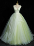 Light Green V-neckline Tulle Long Party Dress, Light Green Sweet 16 Dress
