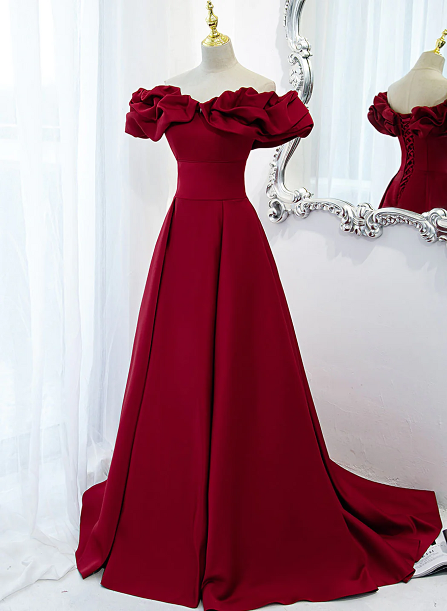 red off the shoulder sweetheart prom dress Off Shoulder Wine Red Sweetheart Long Party Dress, Wine Red Prom Dress –  BeautyDressy
