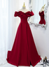 Off Shoulder Wine Red Sweetheart Long Party Dress, Wine Red Prom Dress Evening Dress