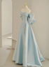 Light Blue Satin A-line Simple Long Prom Dress, Light Blue Long Formal Dress
