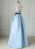 Blue Satin A-line Long Party Dress, Blue Satin Evening Dress Prom Dress